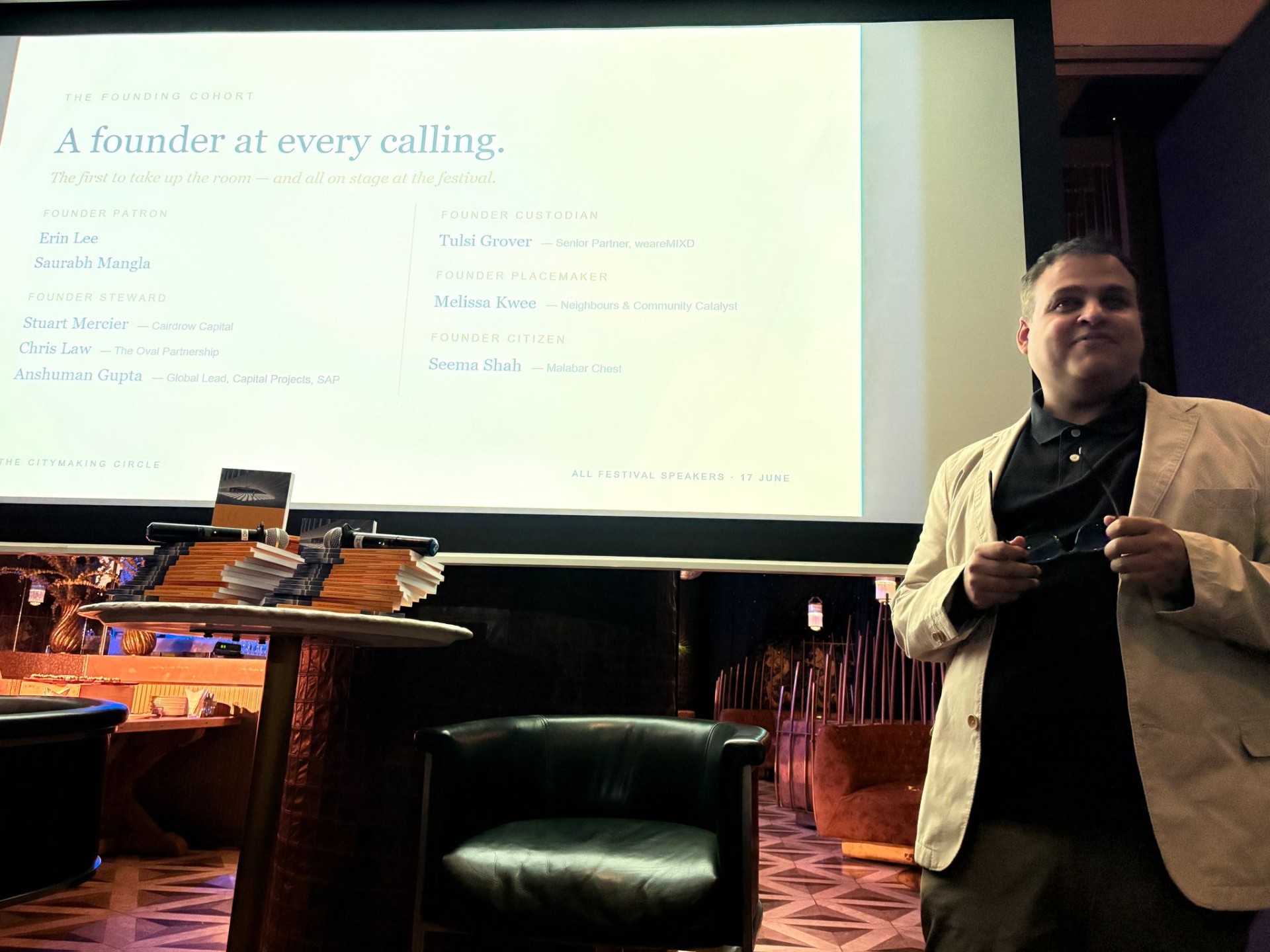The founding cohort slide projected at The Nanson
