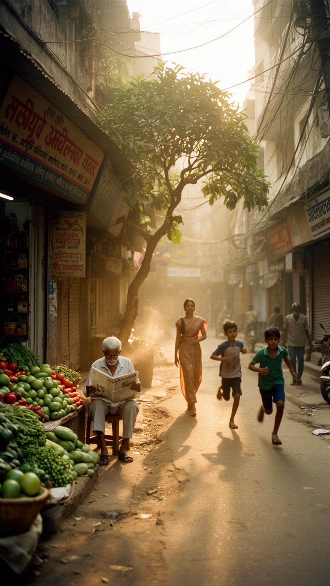 A street scene from an Indian neighbourhood — the visual signature of MYUrbanImpact
