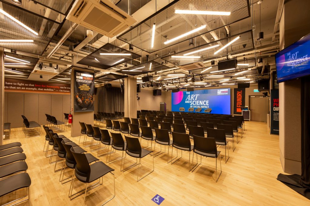 Inside The Refinery at The Foundry, Singapore — main event hall set up for a session